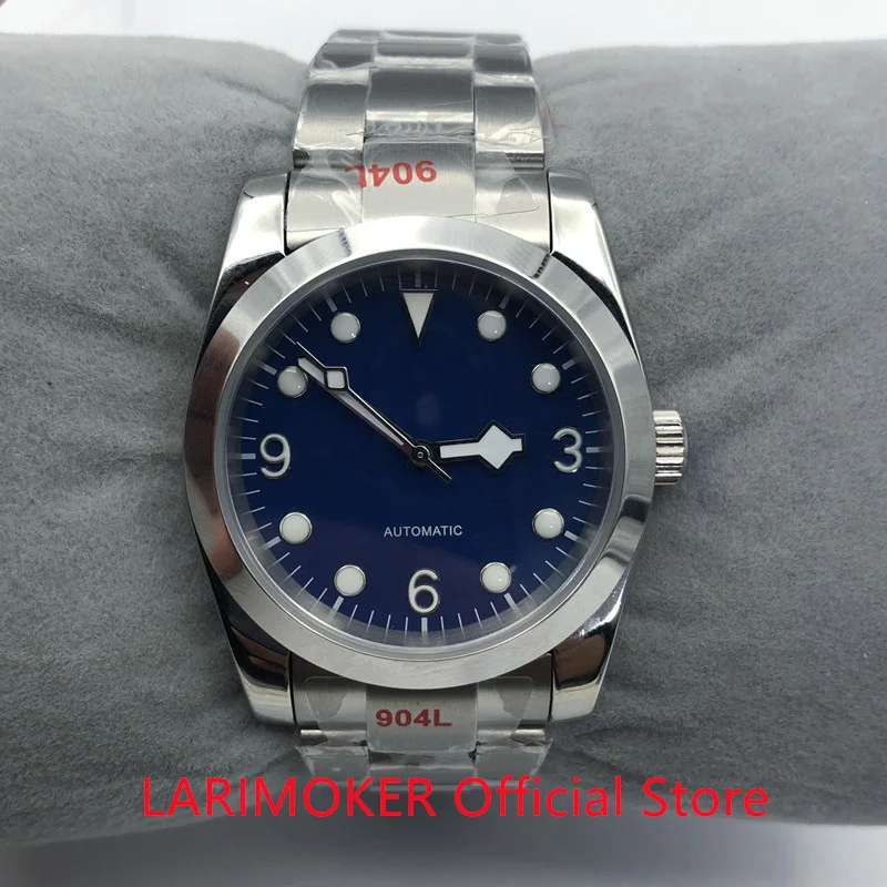 

LARIMOKER 36mm Polished Automatic Men Watch Oyster Bracelet NH35A 8215 PT5000 Movement Sapphire Crystal Blue Luminous Dial