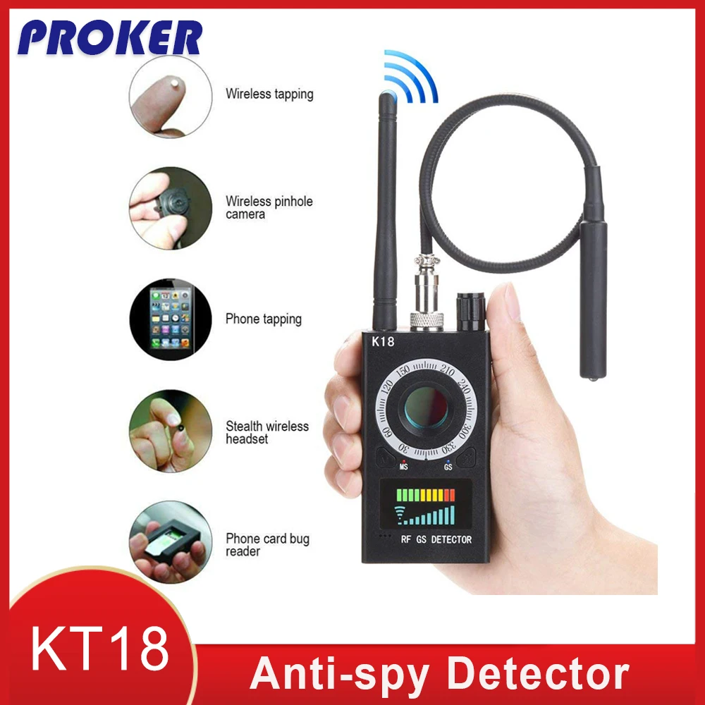 Çok fonksiyonlu Anti-casus dedektör kamerası GSM ses hata bulucu GPS sinyal Lens RF Tracker algılama kablosuz ürünler 1MHz-6.5GHz K18