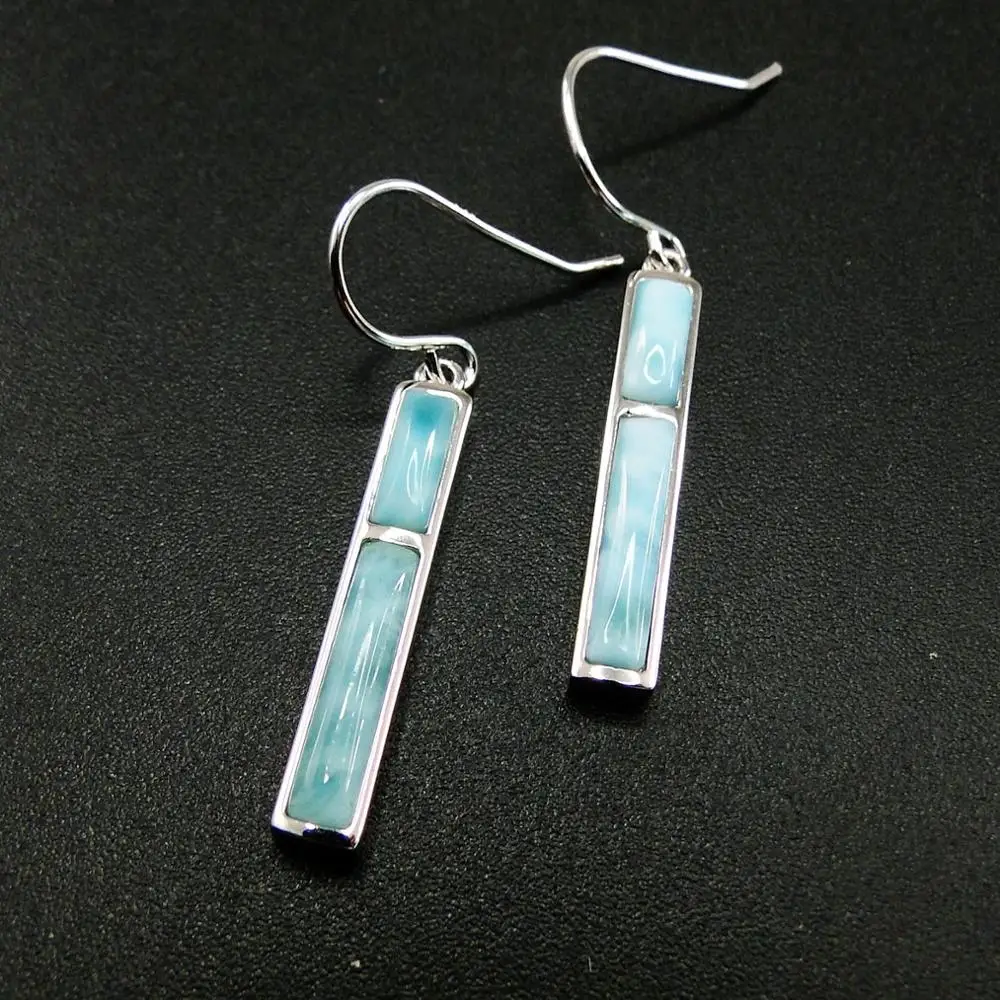 Nuovi Arrivi Semplice Disegni 100% Argento Sterling 925 Natural Larimar Orecchini Per Le Donne Orecchino di Goccia