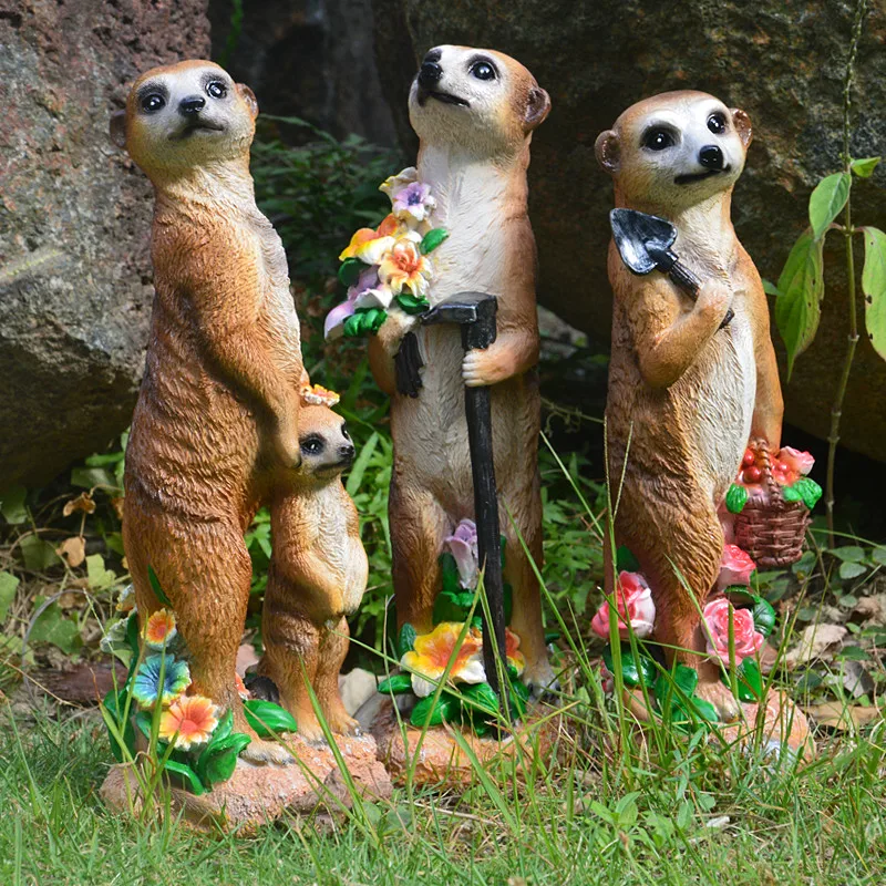 Outdoor Animal Resin Meerkat Groundhog Statue Ornaments Garden Landscape Figurines Decoration Courtyard Lawn Sculpture Crafts