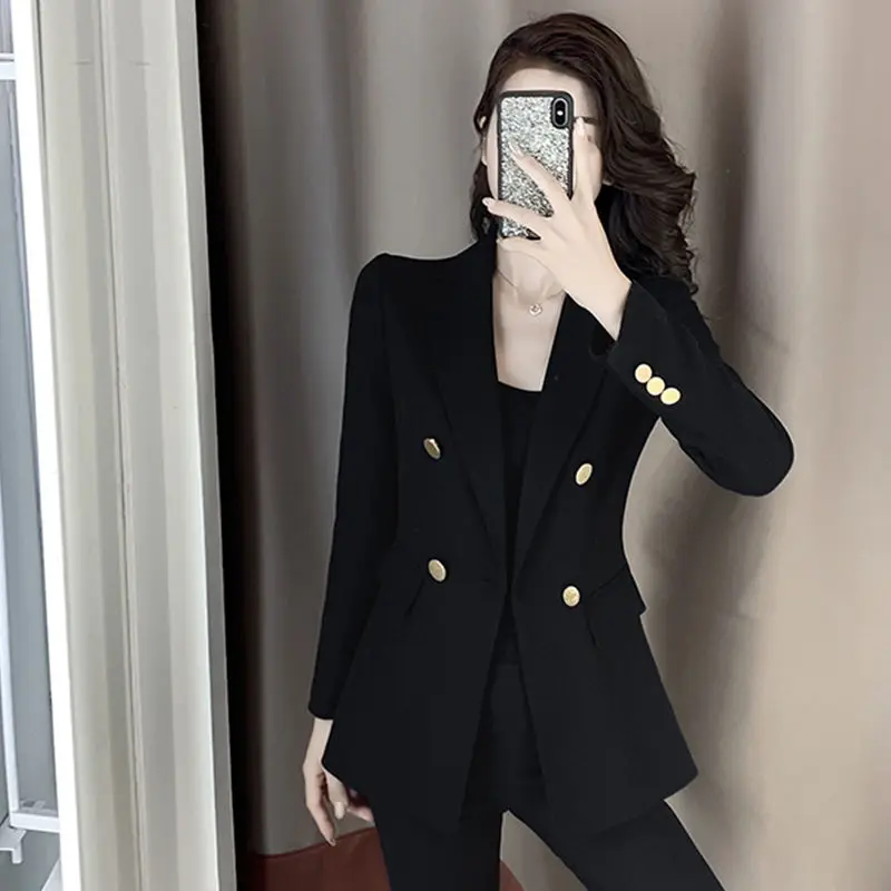 PEONFLY New Korean Style Classic Embroidery Solid Long Sleeve Slim Temperament Jacket Women Office Lady Chic Casual Blazer Suits