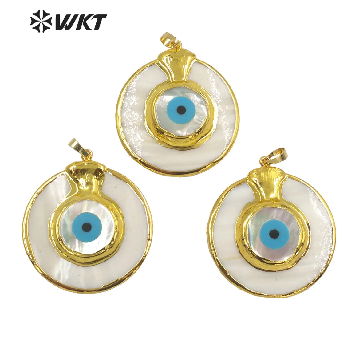 WT-JP260 Amazing Gorgeous Newest Natural big white shell eye pendant really gold plated round eye shell necklace pendant