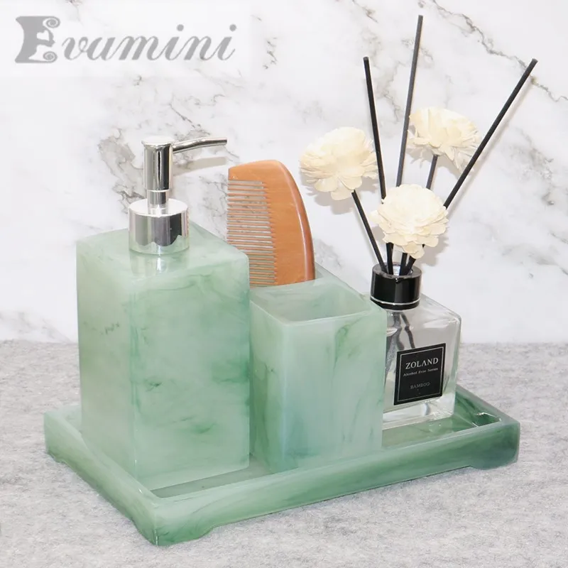 Luxury Green Bathroom Accessories Set Toilet Tissue Box Hand Sanitizer Bottle Soap Dispenser Restroom Decoration Storage Tray To