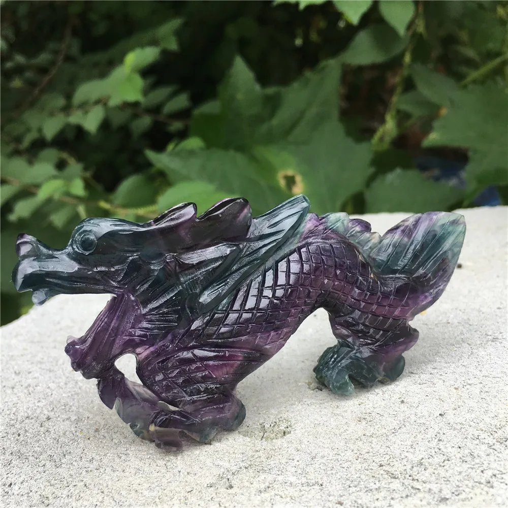 Natural rock hand carved dragon ornaments  fluorite crystal sculpture