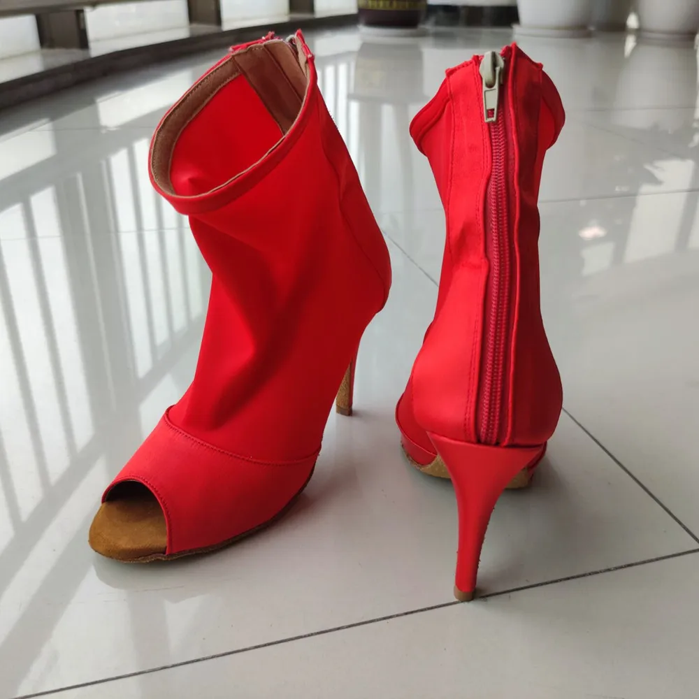 Evkoodance Practice DIY Party Dance Boots Ladys High Red Sexy Salsa Dance Shoes Suede 10cm Heeled Women Latin Salsa Dance Boots