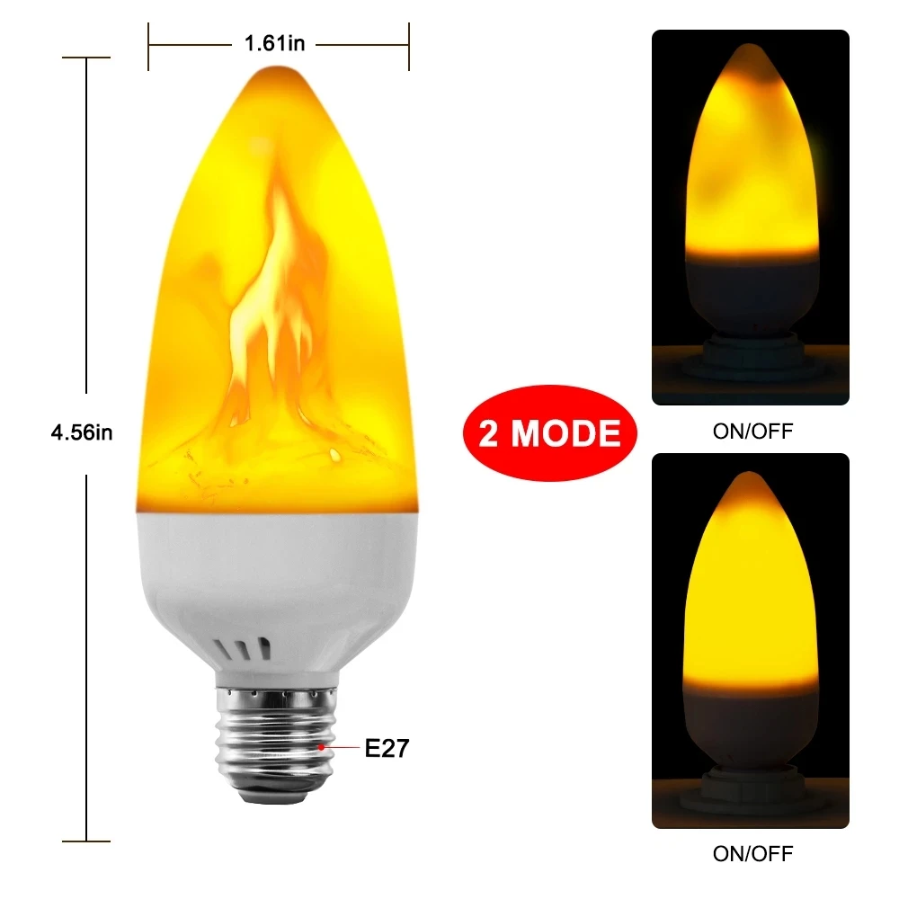 

E26 E27 LED Flame Effect Fire Light Bulb SMD2835 Flickering Emulation 1&4 Modes LED Flame Lamp E14 1200K~1400K AC85V~265V