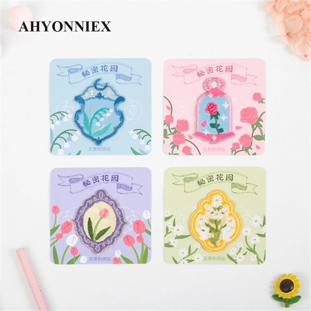 Embroidered Flower's Secret Patches Clothes Bags DIY Applique Embroidery Parches Iron On Patch for Clothes Notebooks