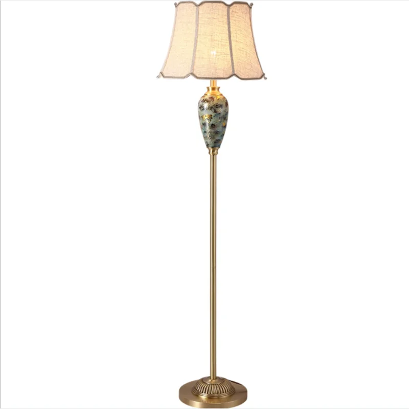 

American Country Luxurious Modern Floor Lamp Foyer Sofa Corner Ceramic Copper European Porcelain Reading Light H 159cm D15