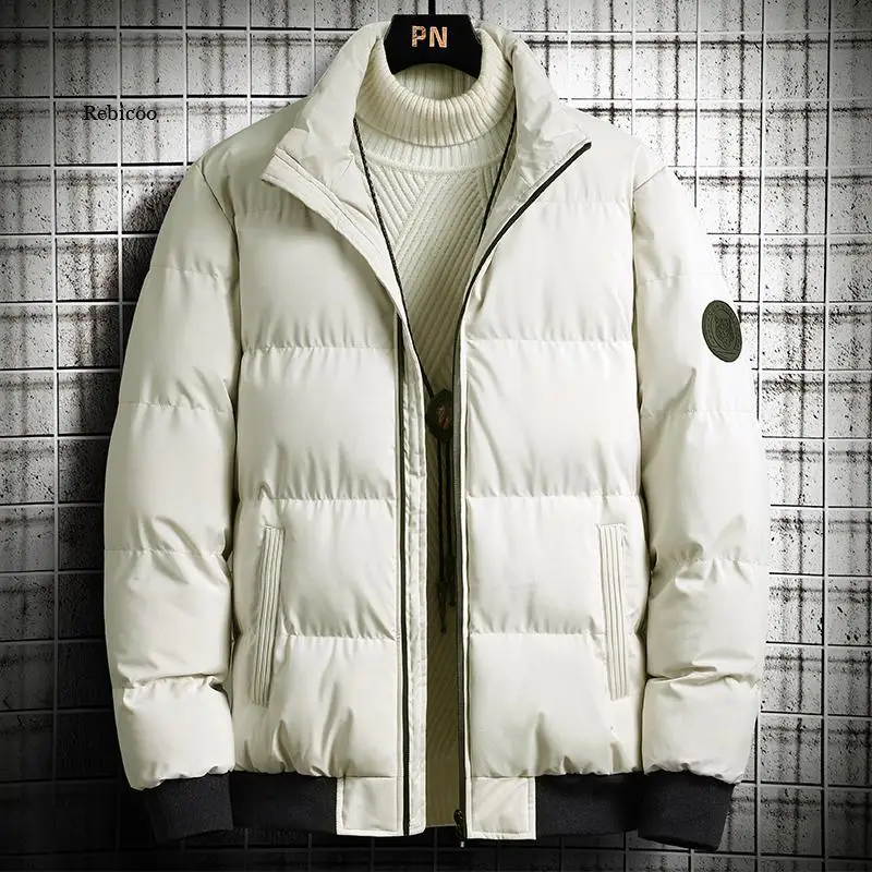 Jaqueta puffer casual masculina, casaco grosso quente, gola alta, algodão acolchoado Parkas de inverno, novo