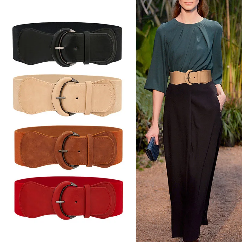 2025 New Women's Wide Waist Belt Elastic Stretchy Waist Cinch Belts with Buckle for Dress Cinturones Para Mujer Ceinture Femme