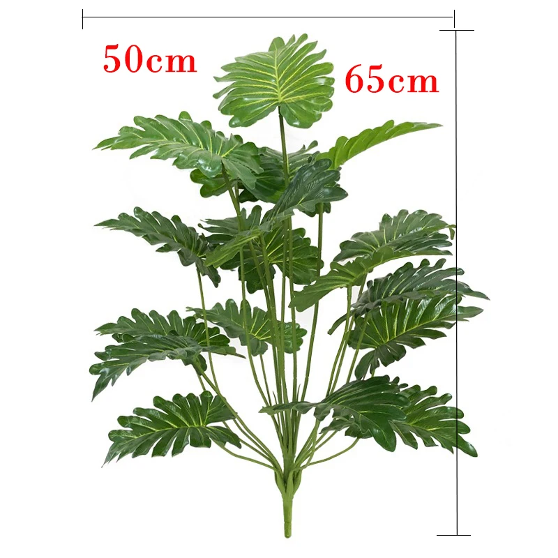 65cm 18 Forks Tropical Monstera Large Artificial Plants Fake Palm Tree Plastic Leaves False Turtle Leafs For Home Garden Decor