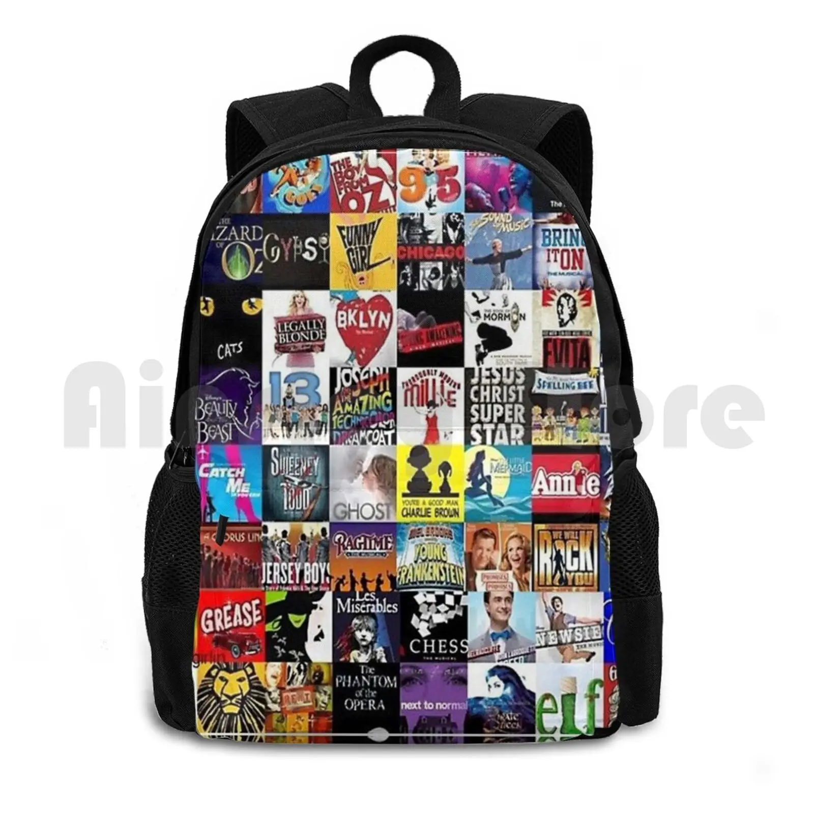 

Musicals Collage Leggings Outdoor Hiking Backpack Waterproof Camping Travel Musicals Broadway Lion King The Musical Elf The