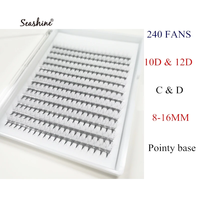 Seashine Sharp Slim Narrow Base Premade Fans Lash Eyelash Extension 10D 12D Thin Pointy Stem Lash Premade Volume Fan