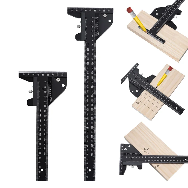 

0-150/300mm T-type Woodworking Ruler Scribe Metric Multi-function Aluminum Alloy Vernier Caliper for Line Marking Measurement