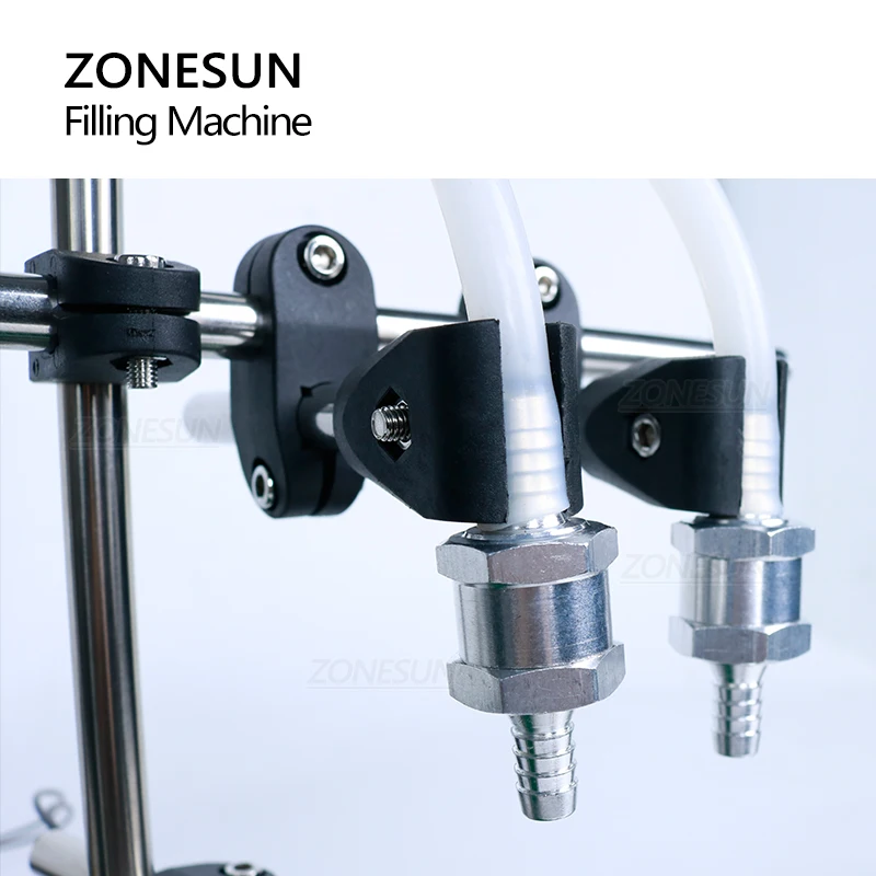 Zonesun máquina de enchimento líquida automática, pequena, 2 bocais, bebida, suco, perfume, garrafa, frasco de água, enchimento de óleos essenciais