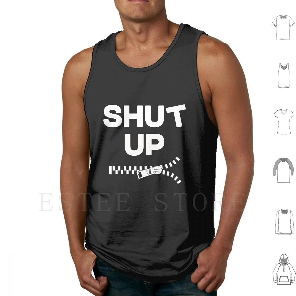 Shut Up-Zipper Tank Tops Vest Sleeveless Feisty Shut Up Mouth Lip Tongue Funny Cute Angry Bad Zipper Confidence Loud