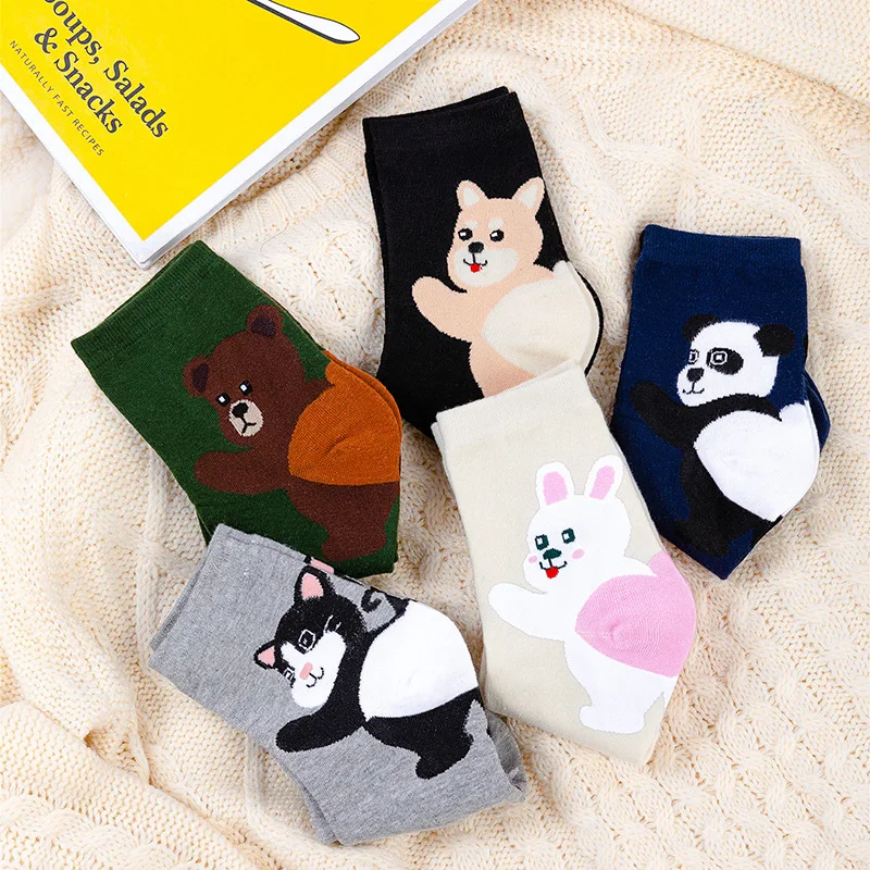 Cartoon Socks Women Panda Animal Print Kawaii Cute Korean Style Cat Cotton Woman Calcetines Meias Mulher Skarpetki Calcetas Sock