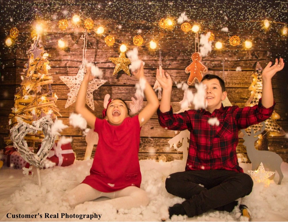 Laeacco 크리스마스 Photophone 나무 나무 보드 스타 사슴 아기 사진 배경 사진 배경 사진 스튜디오 Photozone