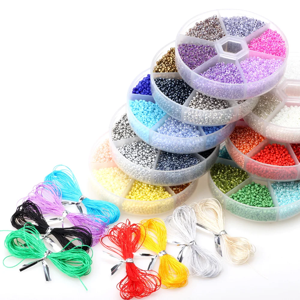 Olingart 2mm Colorful Glass Seed Beads Belt box set charm Spacer Beads Free colored cords DIY Bracelet Necklace Jewelry Making