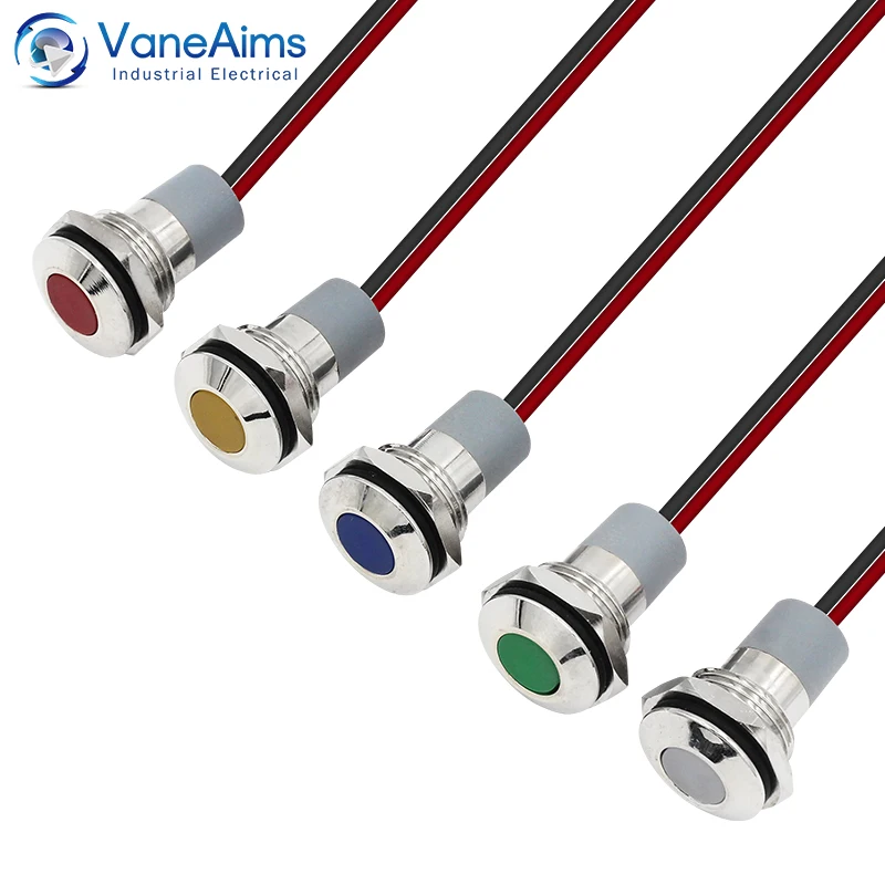 Voneaims ไฟสัญญาณโลหะ FXB14F-LED ไฟแสดงสถานะพลังงานขนาดเล็กกันน้ำ IP67 12V 24V 220V สีแดง, สีเขียว, สีเหลือง, สีขาว14มม