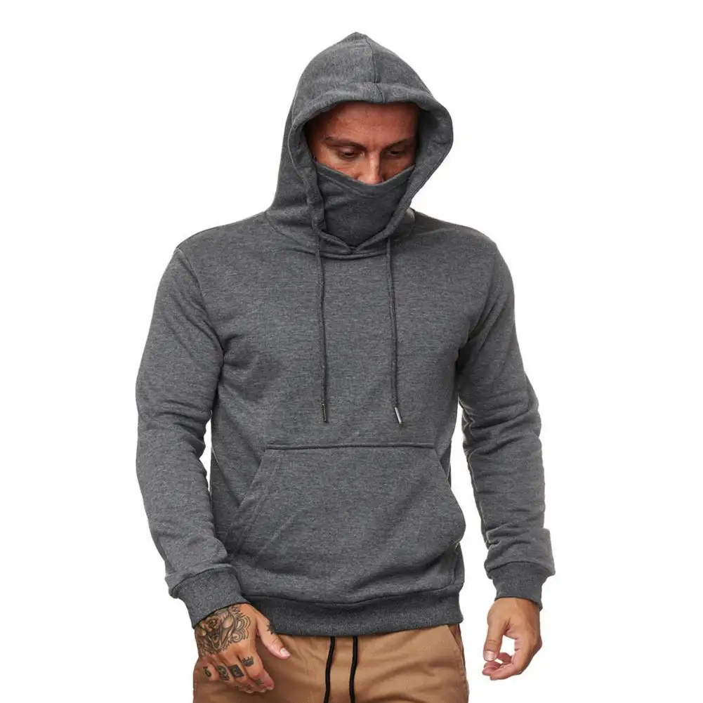 

Oversized Hoodie Men Solid Color Face Cover Hoodies Casual Drawstring Autumn 2021 Hooded Sweatshirt Pullover Top