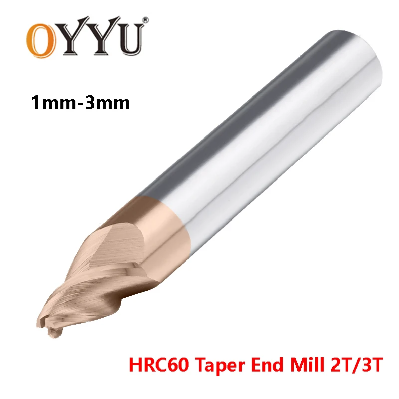 OYYU Solid Carbide Taper Route Bit 0.5 0.8 1 2 3mm CNC Tungsten Steel End Mill Slope Milling Cutter 10° 15° 2/3 Flute