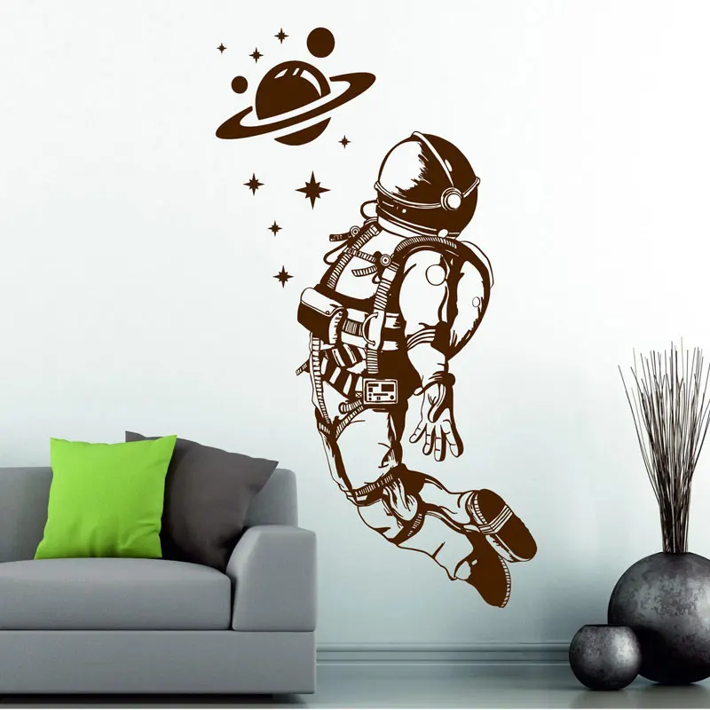 Cosmic Space Stars and Planets Astronaut Spaceman Wall Sticker Vinyl Home Decor Boys Children's Room Playroom Decals Mural S292