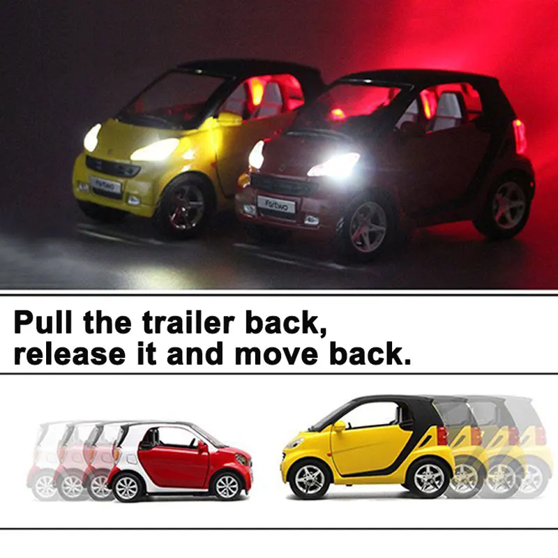 Mini Smart Alloy Car Model Simulation Alloy Sound and Light Pull Back Door Toy Vehicles Diecast Model Cars-Toy For Kids