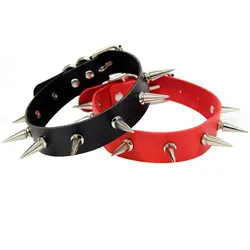 Red Spike Punk Rock Gothic Sexy PU Leather Heart Round Spike Rivet Collar Choker Necklace Body 100% Handmade Jewelry Party Gift