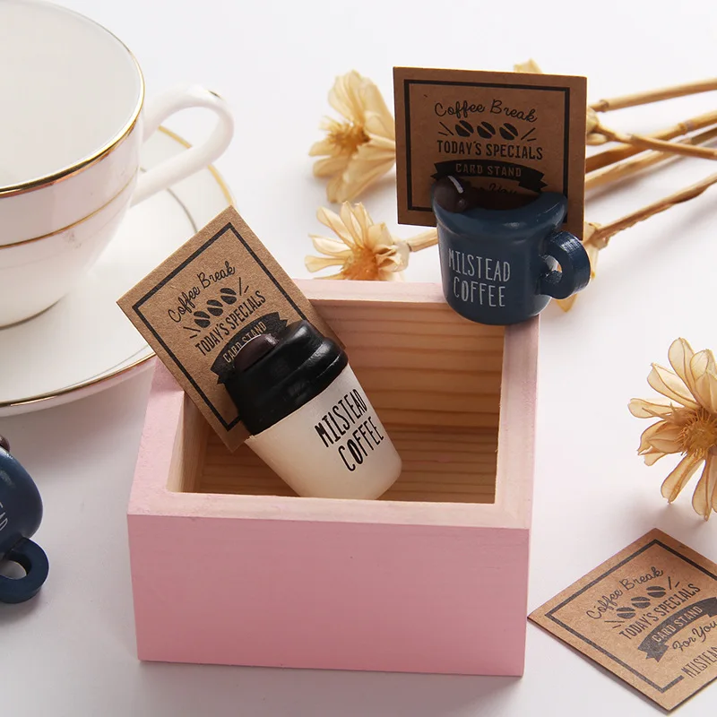 Creative and Simple Coffee Cup Wooden Message Holder Desktop Ornaments Photo Holder Business Card Holder Note Holder