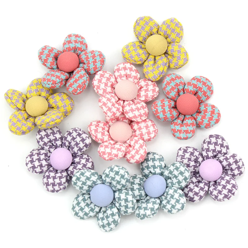 15Pcs 4cm Handmade Flowers Padded Appliques For DIY Headwear Hairpin Clothing Patches Crafts Decor Ornament Accessories