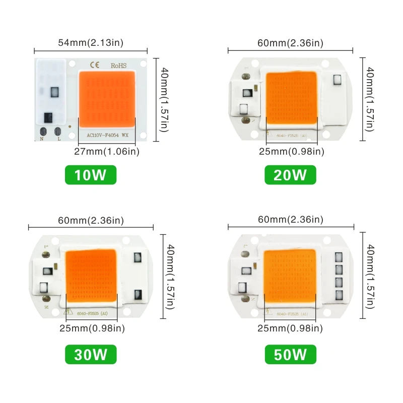 Chip della pannocchia del LED 10W 20W 30W 50W Chip della luce di inondazione ca 220V 110V proiettore a spettro completo Lampada LED coltiva il Chip