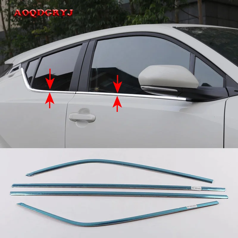 

Stainless Steel Chrome Lower Window Sill Door Frame Center Pillars Molding Trims Cover Fit For Toyota CHR C-HR 2018-2020