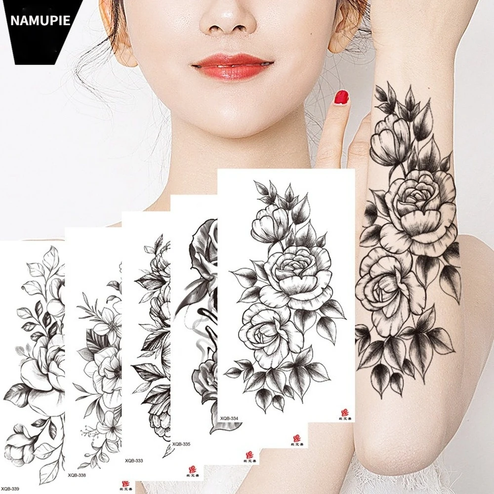 Waterproof Temporary Tattoo Stickers Black Tatoo Big Black Tiger Skull Lion Wolf Rose Flower Leg Chest Arm Fake Tattos Man Woman