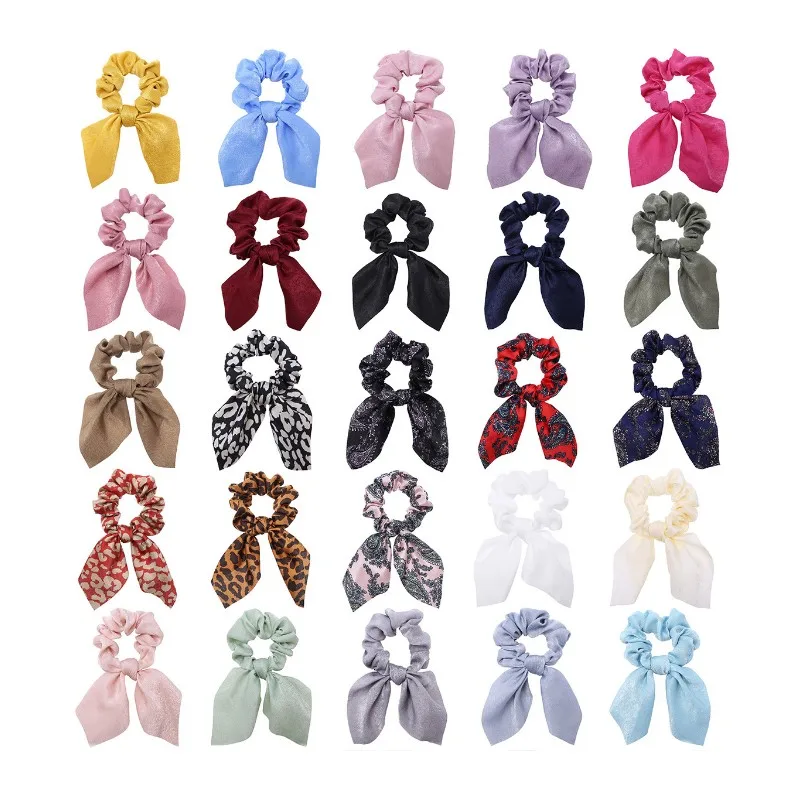 Scrunchies z kokardką dla kobiet dziewczynki drukowane kwiatowe gumki do włosów z kokardką elastyczne opaski do włosów uchwyt na kucyk akcesoria do włosów