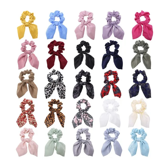 Scrunchies z kokardką dla kobiet dziewczynki drukowane kwiatowe gumki do włosów z kokardką elastyczne opaski do włosów uchwyt na kucyk akcesoria do włosów