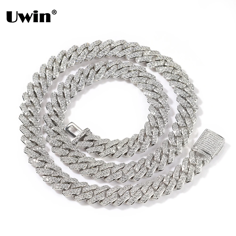 

UWIN 10mm Prong Cuban Chain Necklace Iced Out S-link Pave Setting Choker for Women Men Fashion Hip Hop Jewelry