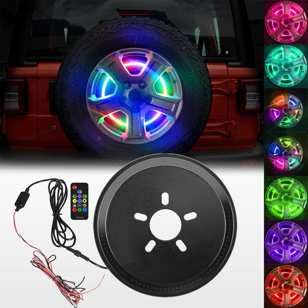 

For Jeep Wrangler JK JKU 2007-2018 YJ TJ LJ RGB Black Spare Tire Wheel Accessory Brake Light LED Ring 3rd Third Brake Light