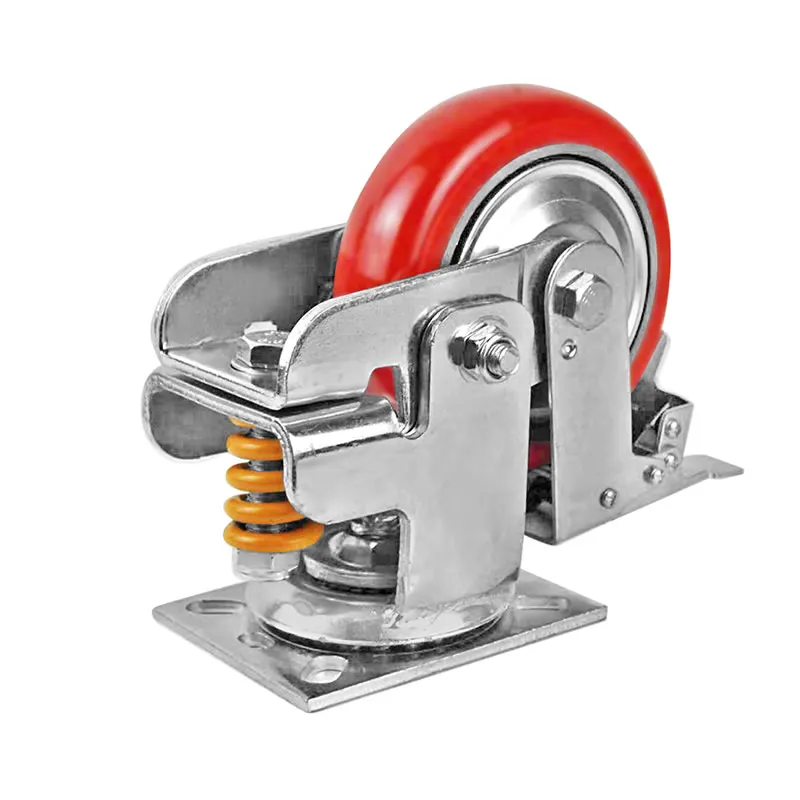 Heavy-duty spring shock-absorbing casters Wear-resistant PU iron core wheels Trolley traction wheel 4 /5/6/8inch