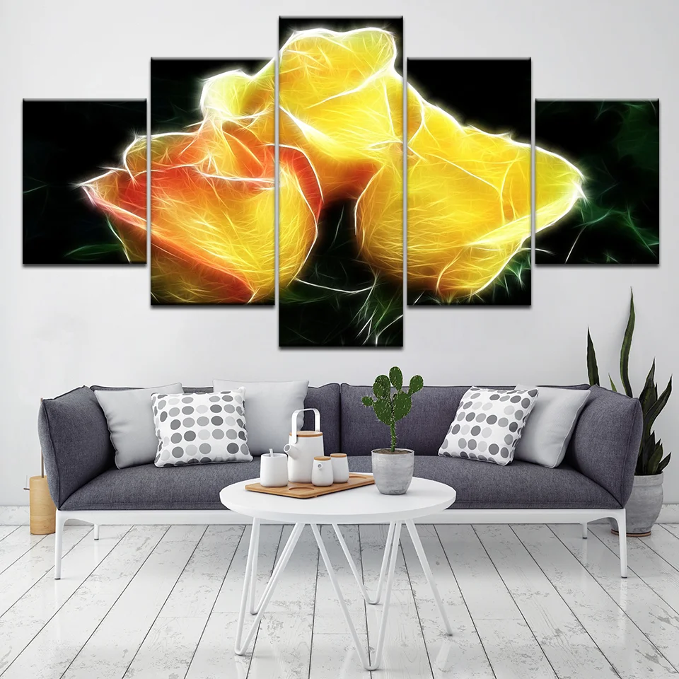 Painting Canvas 5 Piece Set Yellow Rose Wall Decor Painting Canvas Art HD Print Wall Picture Modular Home Decoration Artwork