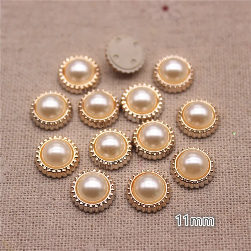 50 stks 11mm Golden Gear Kant Parel Plastic Platte achterkant Knop Decoratie Naaien Ambachtelijke Plakboek Accessoires