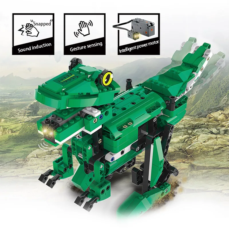 Cada 435PCS Electric Crocodile Dinosaurs MOC Building Blocks Voice/Light Control Bricks Toy Gift For Children