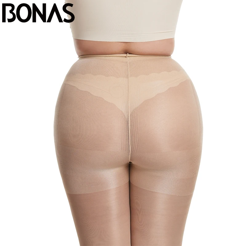 BONAS 40D Sexy Breathable Tights Women High waist Sun Protection Pantyhose T crotch Nylon Tights Stretchy Slim Stockings Female