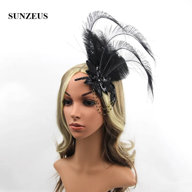 Hyperbolic Feathers Headband Beaded Sequins Flower Shape Hair Accessories Bridal Wedding Headpiece sombrero novia BQ091