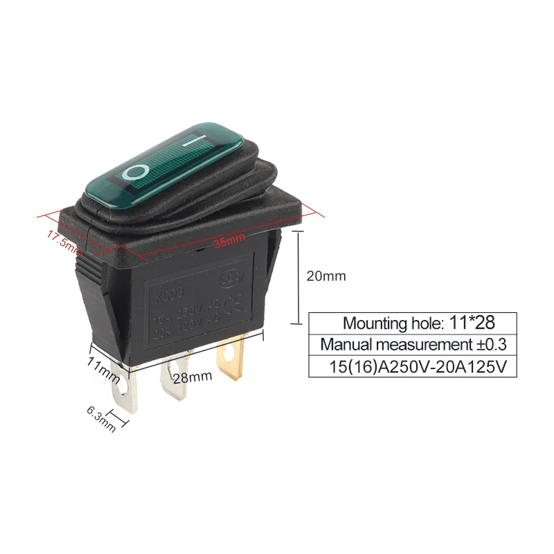 Waterproof Rocker Switch  35x17.5mm ON-OFF 2/3 Pin Electrical Equipment With Light Boat Power Rocker Switch 15A 250V/20A 125V
