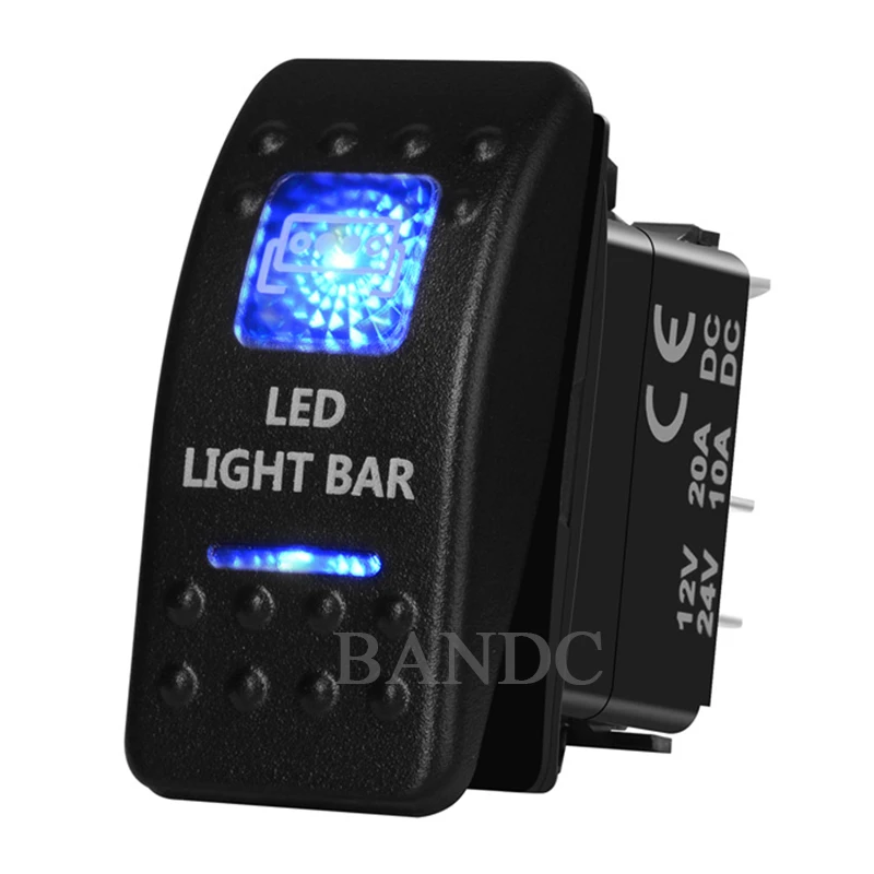 Led Light Bar Rocker Switch 5P SPST On-Off Dual Illuminated Blue Led for Car Boat RV ARB Carling Bus Truck, Car Accessories