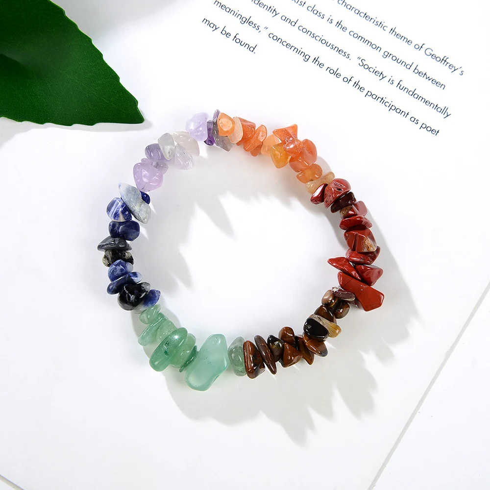 Irregular Natural Stone Bracelet Stretch Chip Beads Nuggets Amethysts Aventurine Agates Crystal Bracelets Bangles Gift 18cm B408