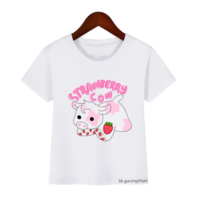 Funny Cartoon Animal Strawberry Cow Pet Plush Print Cute Girls/boys T Shirt Summer Tops Casual Kids Clothes Birthday Gift