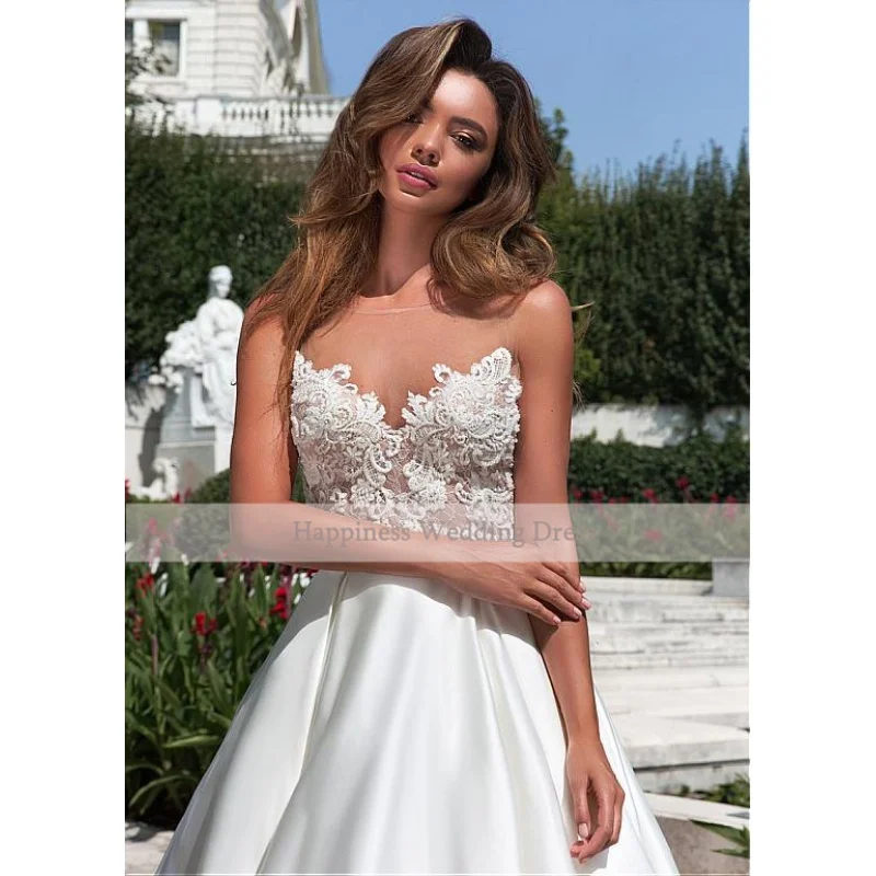 Abito da sposa avorio bianco applique con scollo a v moda a-line abito da sposa sexy in raso senza schienale