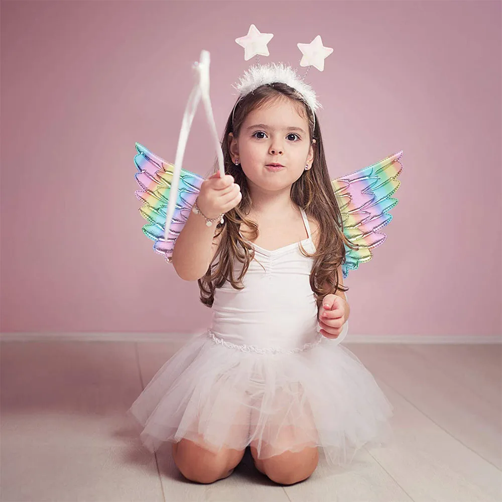 Girls Unicorn Fairy Rainbow Wings for Kids Princess Costume Accessories Birthday Halloween Party Cosplay